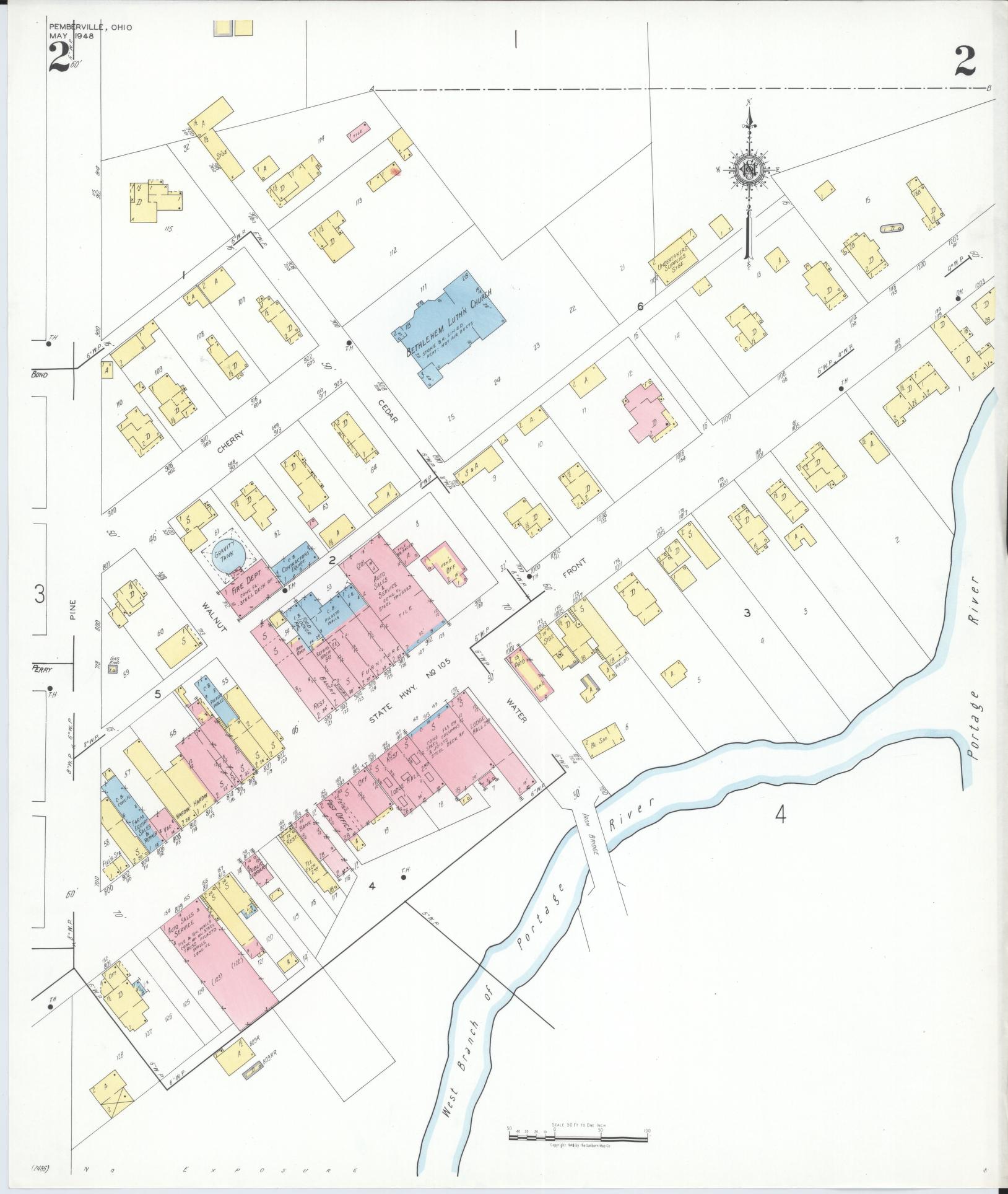 Sanborn Fire Insurance Map from Pemberville, Wood County, Ohio (1948), Sheet #0002 - Historic Sanborn Fire Insurance Map Print, vintage old map wall art, antique decor, genealogy gift, Ohio Ohio map