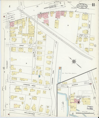 Sanborn Fire Insurance Map from Arlington, Middlesex County, Massachusetts (1914), Sheet #0011 - Historic Sanborn Fire Insurance Map Print, vintage old map wall art, antique decor, genealogy gift, Massachusetts Massachusetts map