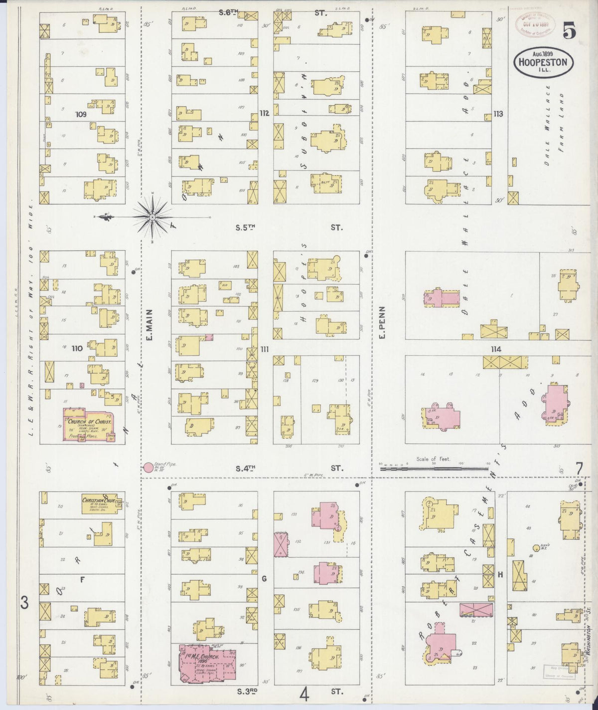 Sanborn Fire Insurance Map from Hoopeston, Vermilion County, Illinois (1899), Sheet #0005 - Complete Map Set gallery image, historic Sanborn map, vintage wall art, Illinois Illinois