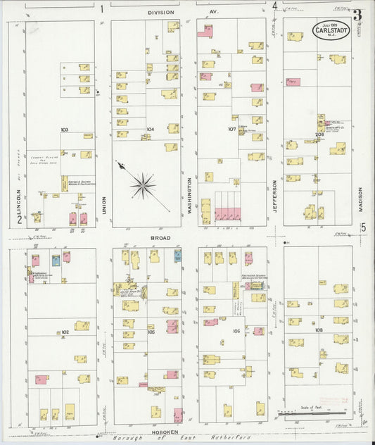 Sanborn Fire Insurance Map from Carlstadt, Bergen County, New Jersey (1909), Sheet #0003 - Historic Sanborn Fire Insurance Map Print, vintage old map wall art, antique decor, genealogy gift, New Jersey New Jersey map