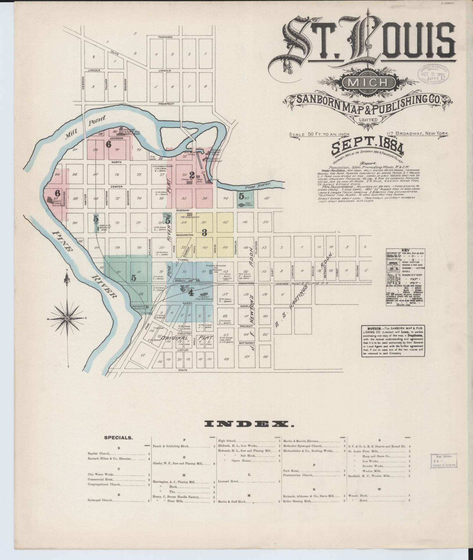 Sanborn Fire Insurance Map from Saint Louis, Gratiot County, Michigan (1884), Sheet #0001 - Complete Map Set gallery image, historic Sanborn map, vintage wall art, Michigan Michigan