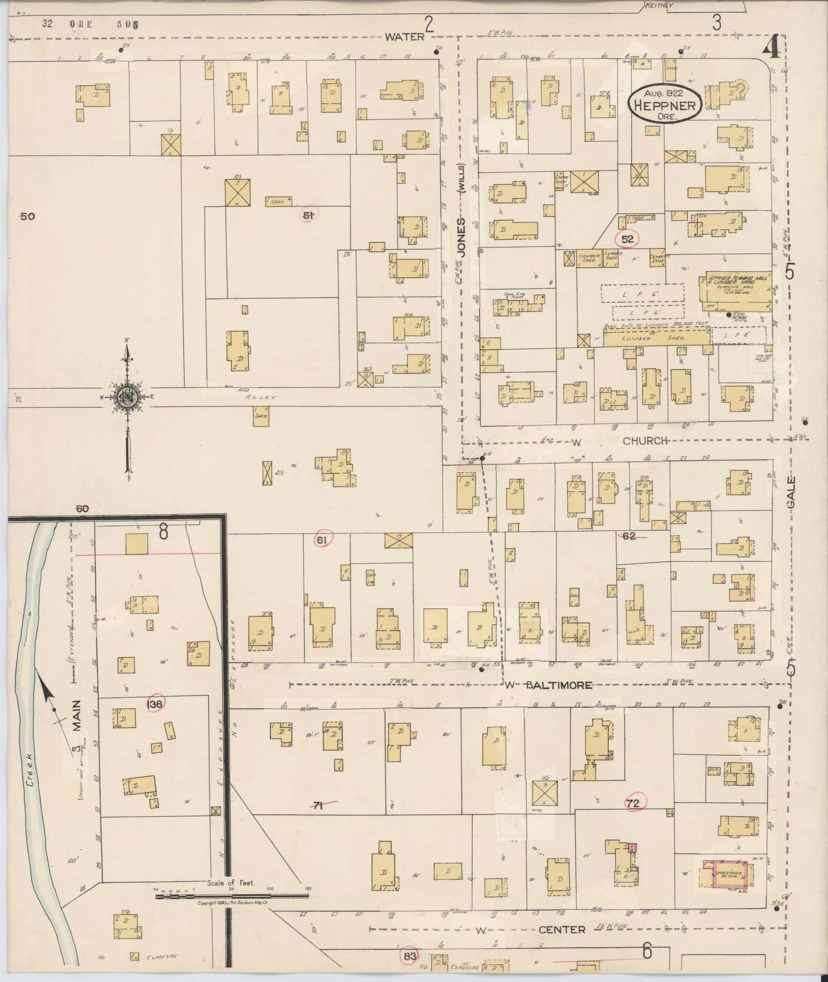 Sanborn Fire Insurance Map from Heppner, Morrow County, Oregon (1932), Sheet #0004 - Historic Sanborn Fire Insurance Map Print, vintage old map wall art, antique decor, genealogy gift, Oregon Oregon map