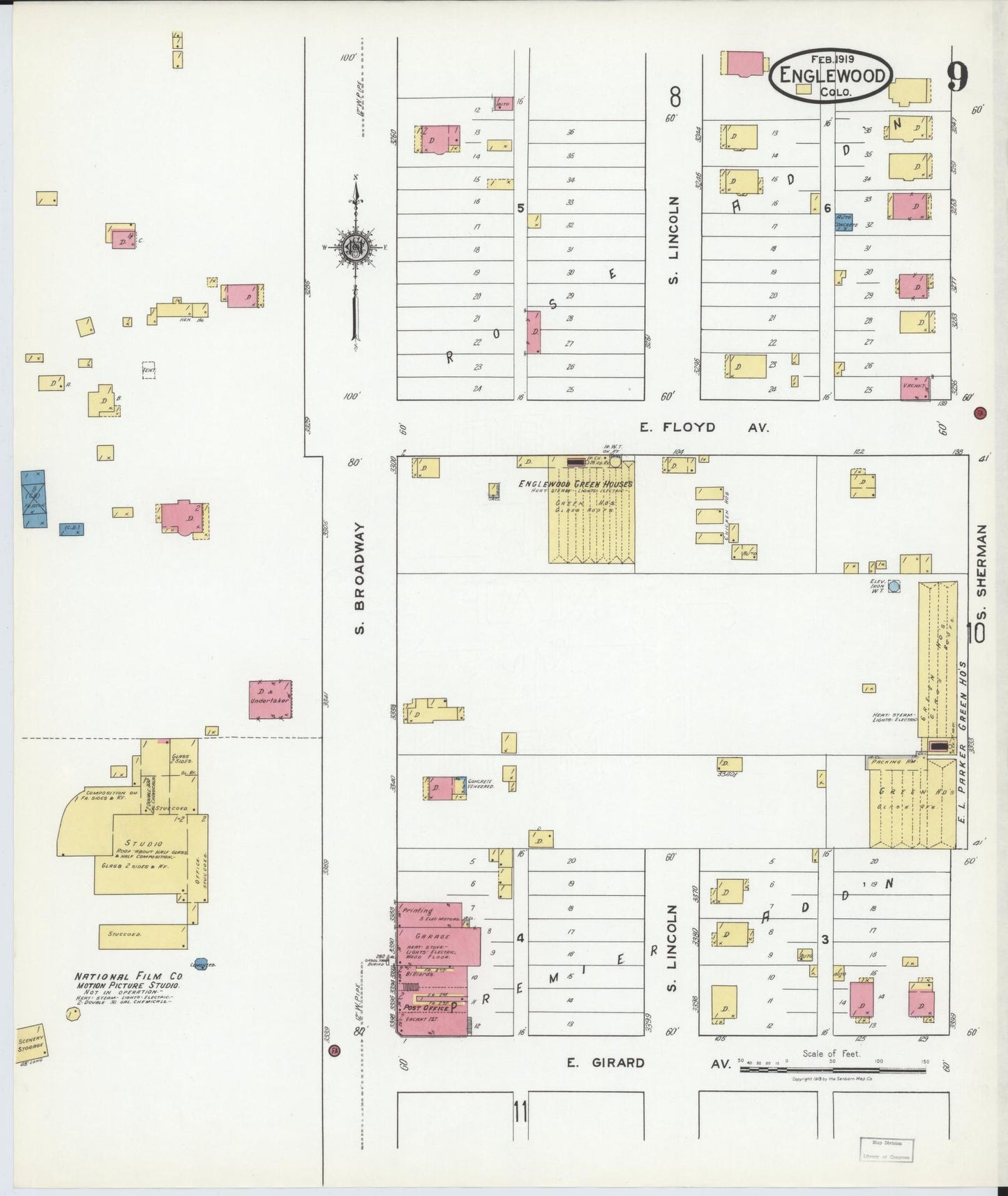 Sanborn Fire Insurance Map from Englewood, Arapahoe County, Colorado (1919), Sheet #0009 - Complete Map Set gallery image, historic Sanborn map, vintage wall art, Colorado Colorado