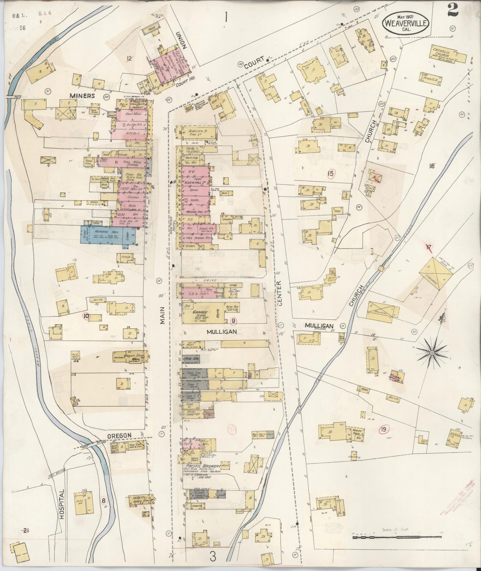 Sanborn Fire Insurance Map from Weaverville, Trinity County, California (1930), Sheet #0002 - Complete Map Set gallery image, historic Sanborn map, vintage wall art, California California