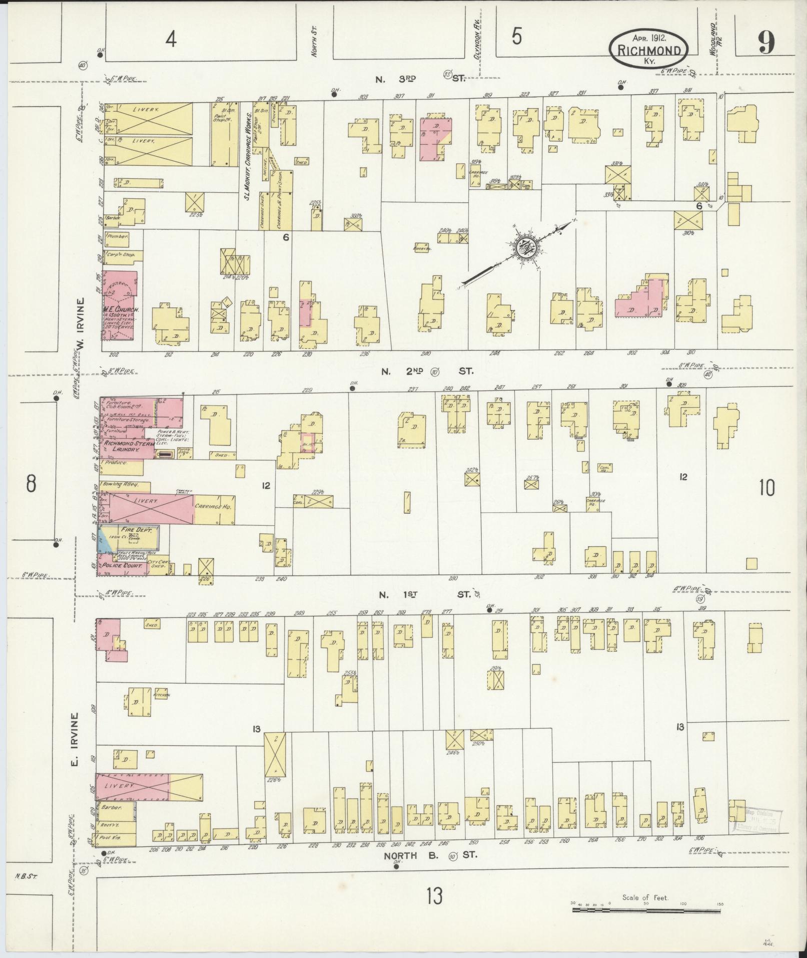 Sanborn Fire Insurance Map from Richmond, Madison County, Kentucky (1912), Sheet #0009 - Complete Map Set gallery image, historic Sanborn map, vintage wall art, Kentucky Kentucky