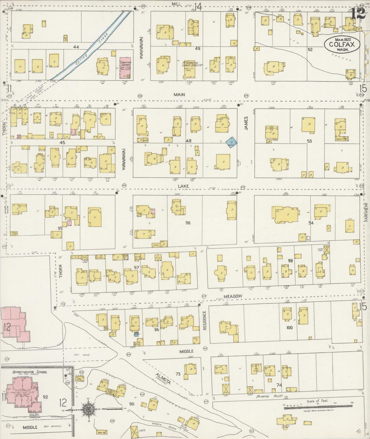 Sanborn Fire Insurance Map from Colfax, Whitman County, Washington (1922), Sheet #0012 - Historic Sanborn Fire Insurance Map Print, vintage old map wall art, antique decor, genealogy gift, Washington Washington map