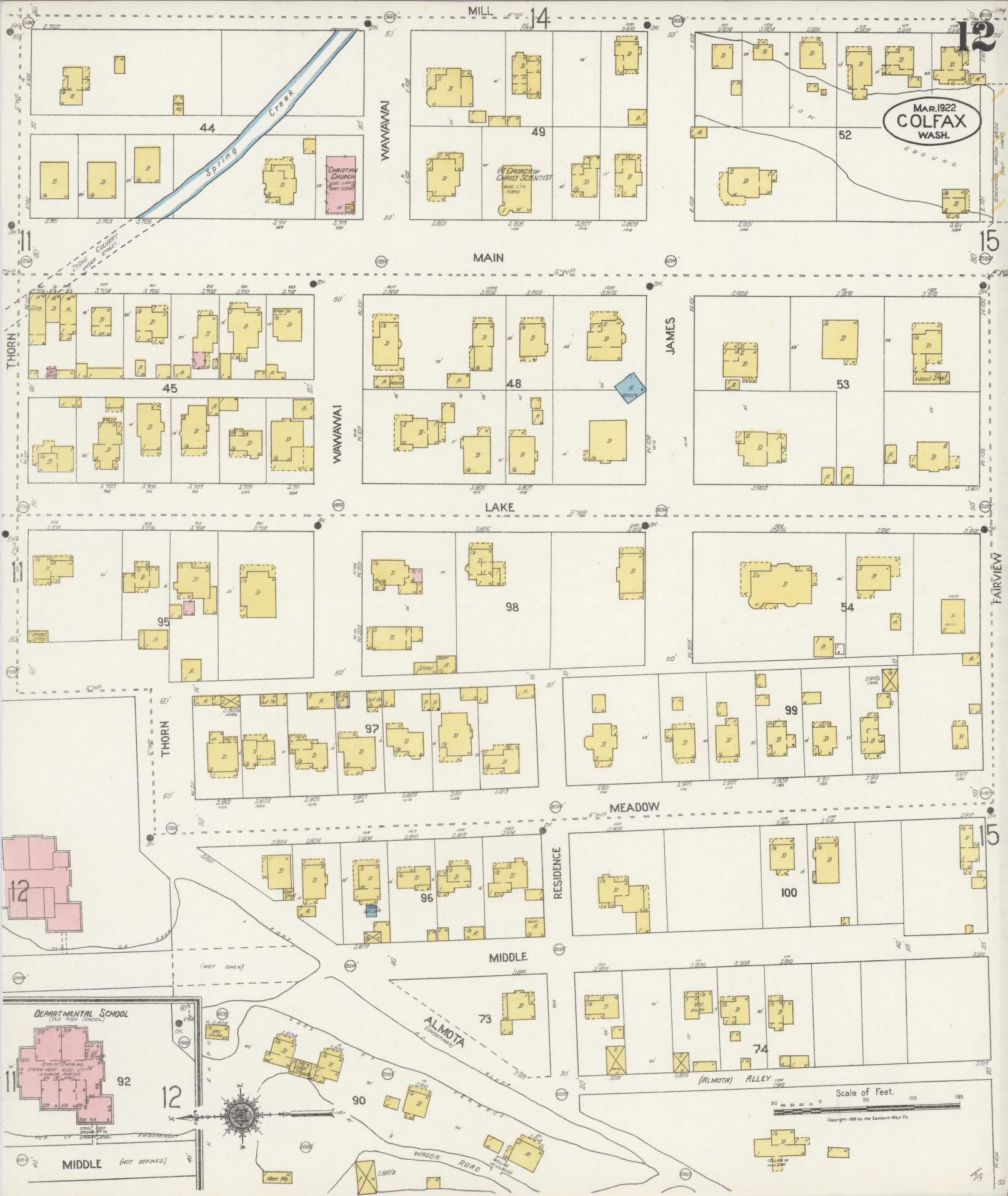 Sanborn Fire Insurance Map from Colfax, Whitman County, Washington (1922), Sheet #0012 - Historic Sanborn Fire Insurance Map Print, vintage old map wall art, antique decor, genealogy gift, Washington Washington map