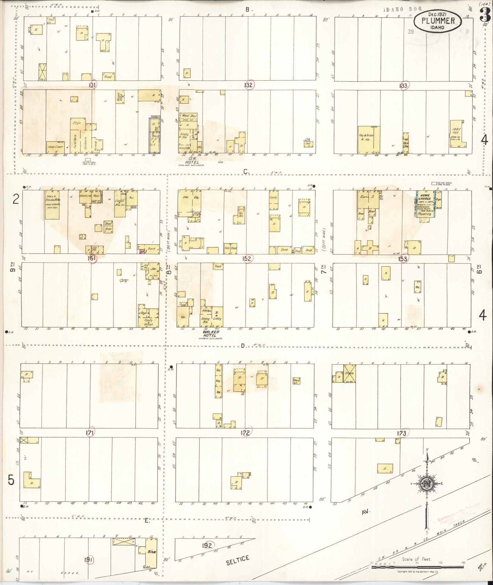Sanborn Fire Insurance Map from Plummer, Benewah County, Idaho (1928), Sheet #0003 - Complete Map Set gallery image, historic Sanborn map, vintage wall art, Idaho Idaho