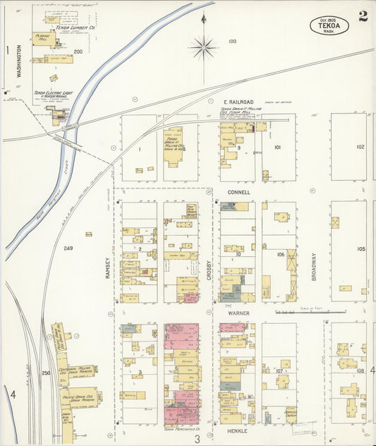Sanborn Fire Insurance Map from Tekoa, Whitman County, Washington (1905), Sheet #0002 - Historic Sanborn Fire Insurance Map Print, vintage old map wall art, antique decor, genealogy gift, Washington Washington map