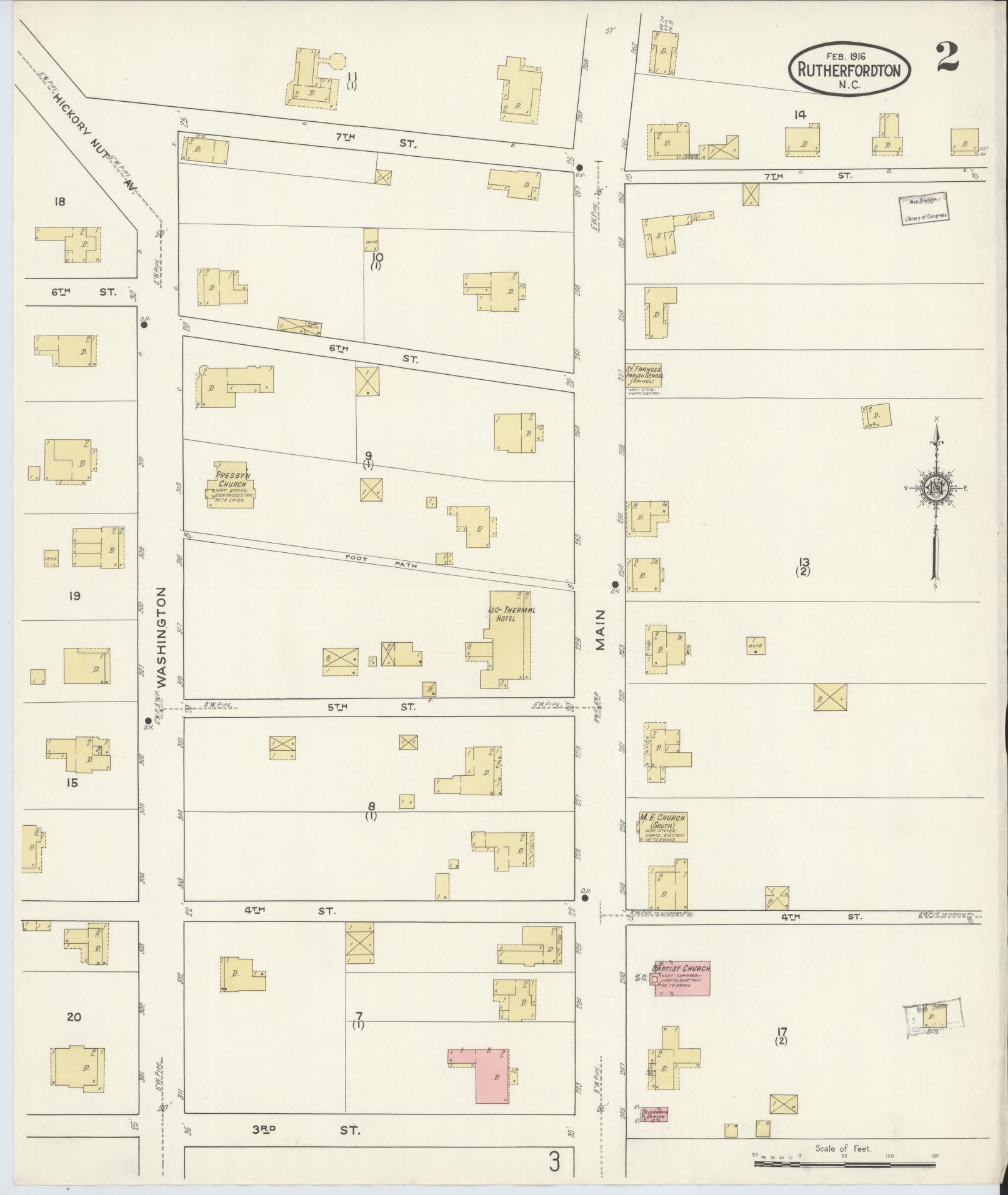 Sanborn Fire Insurance Map from Rutherfordton, Rutherford County, North Carolina (1916), Sheet #0002 - Historic Sanborn Fire Insurance Map Print, vintage old map wall art, antique decor, genealogy gift, North Carolina North Carolina map