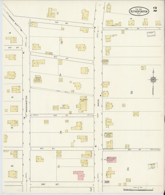 Sanborn Fire Insurance Map from Rutherfordton, Rutherford County, North Carolina (1916), Sheet #0002 - Historic Sanborn Fire Insurance Map Print, vintage old map wall art, antique decor, genealogy gift, North Carolina North Carolina map