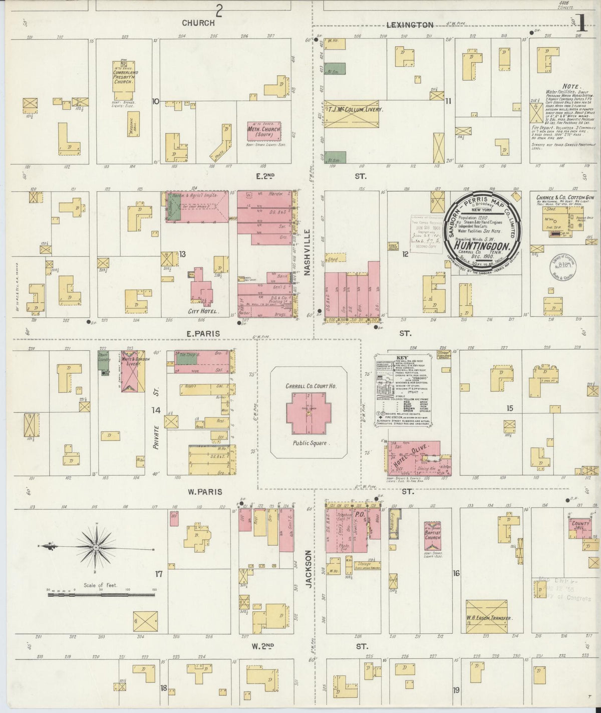 Sanborn Fire Insurance Map from Huntingdon, Carroll County, Tennessee (1900), Sheet #0001 - Historic Sanborn Fire Insurance Map Print, vintage old map wall art, antique decor, genealogy gift, Tennessee Tennessee map