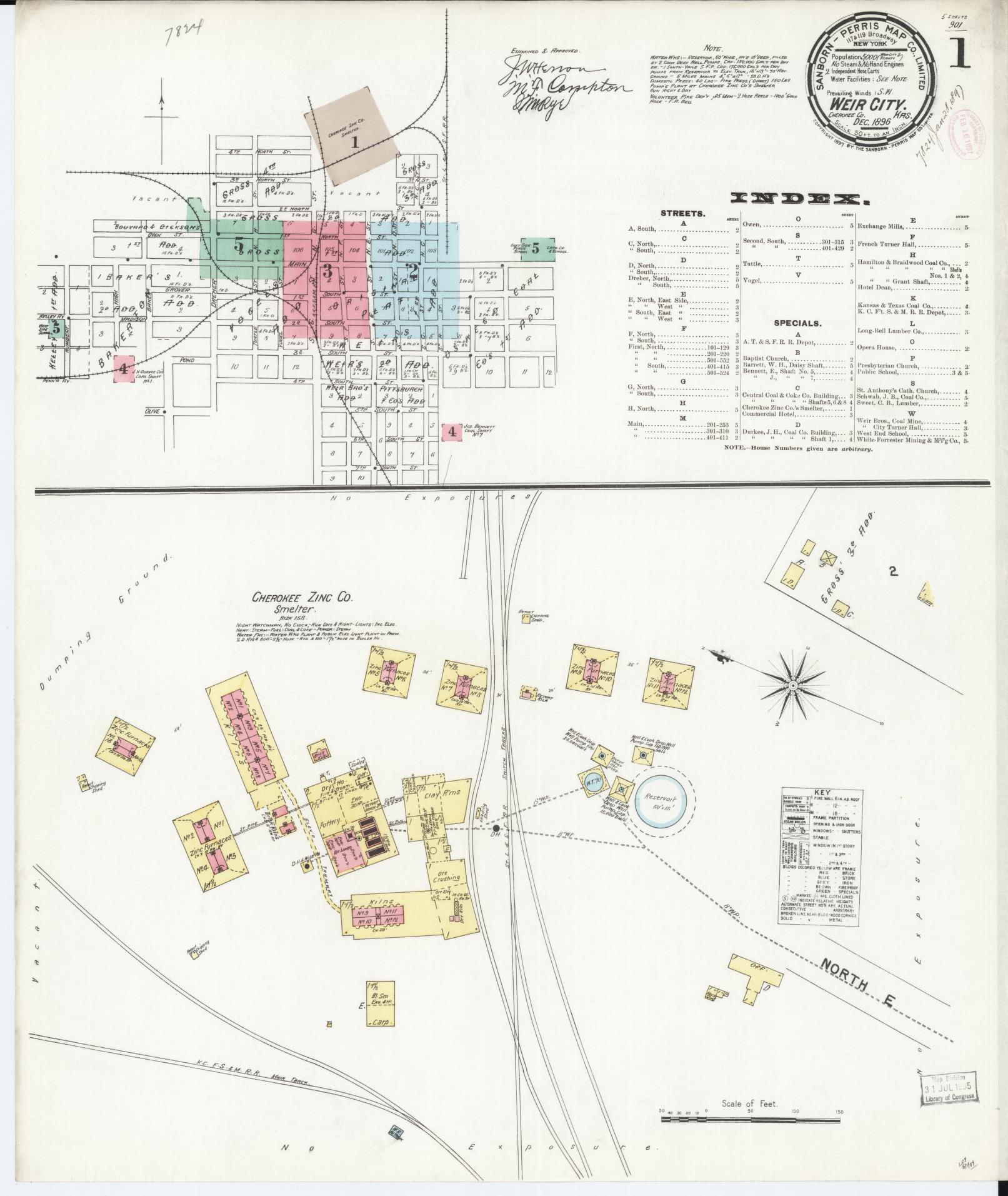 Sanborn Fire Insurance Map from Weir, Cherokee County, Kansas (1896), Sheet #0001 - Complete Map Set gallery image, historic Sanborn map, vintage wall art, Kansas Kansas