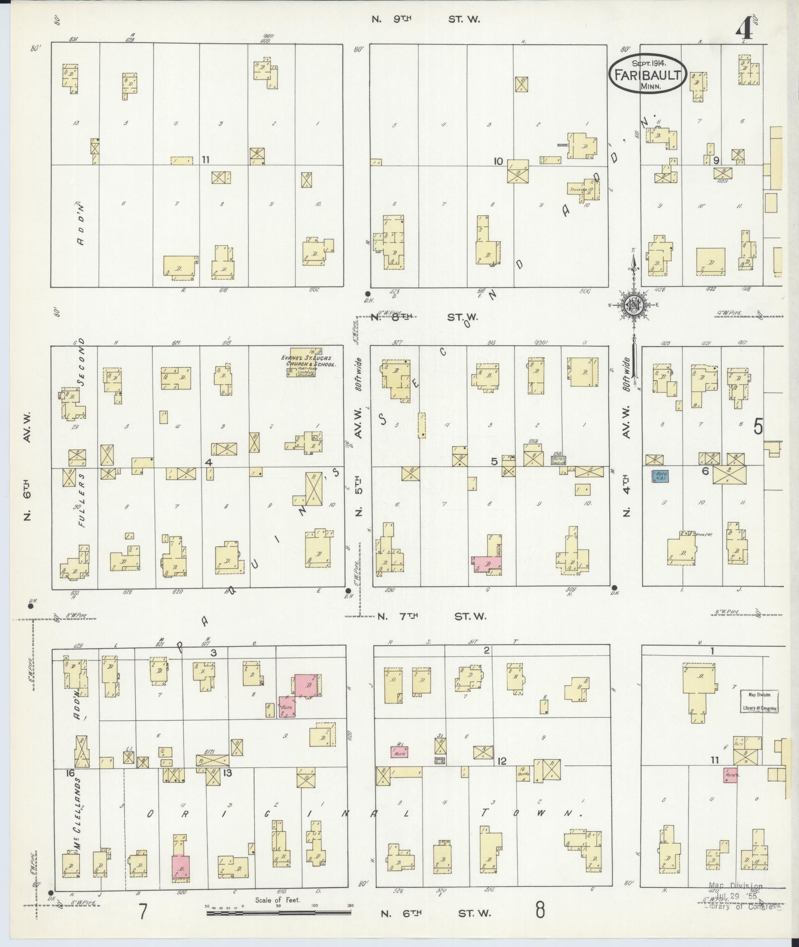 Sanborn Fire Insurance Map from Faribault, Rice County, Minnesota (1914), Sheet #0004 - Historic Sanborn Fire Insurance Map Print, vintage old map wall art, antique decor, genealogy gift, Minnesota Minnesota map