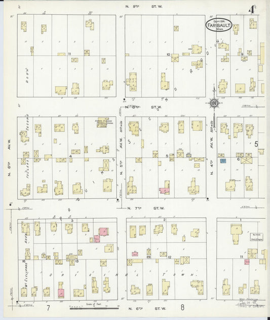 Sanborn Fire Insurance Map from Faribault, Rice County, Minnesota (1914), Sheet #0004 - Historic Sanborn Fire Insurance Map Print, vintage old map wall art, antique decor, genealogy gift, Minnesota Minnesota map
