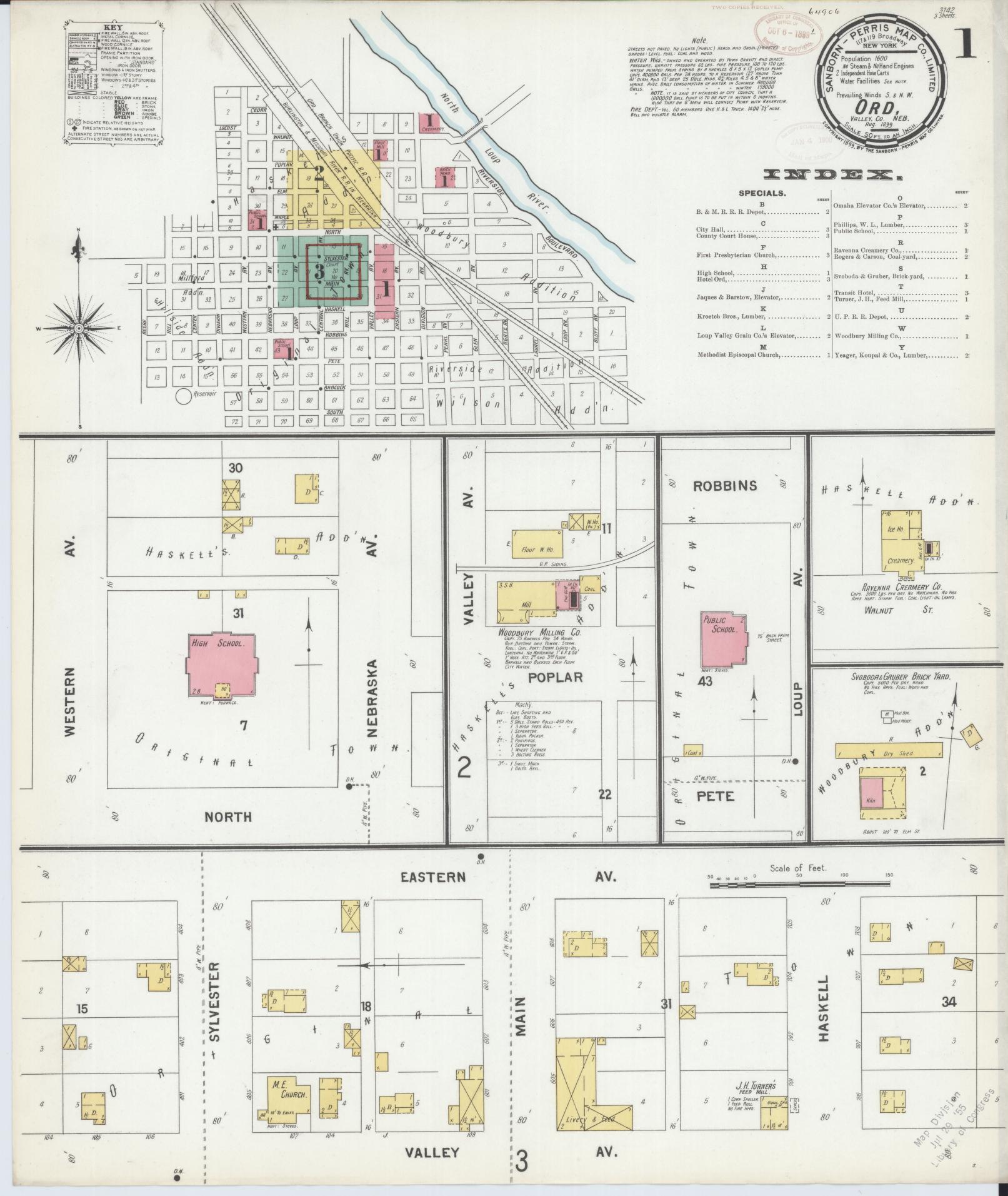 Sanborn Fire Insurance Map from Ord, Valley County, Nebraska (1899), Sheet #0001 - Historic Sanborn Fire Insurance Map Print, vintage old map wall art, antique decor, genealogy gift, Nebraska Nebraska map