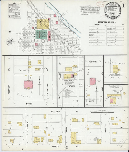 Sanborn Fire Insurance Map from Ord, Valley County, Nebraska (1899), Sheet #0001 - Historic Sanborn Fire Insurance Map Print, vintage old map wall art, antique decor, genealogy gift, Nebraska Nebraska map