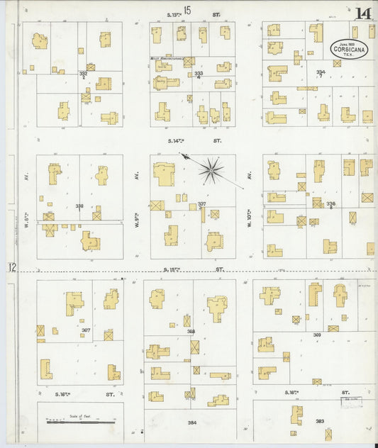 Sanborn Fire Insurance Map from Corsicana, Navarro County, Texas (1905), Sheet #0014 - Historic Sanborn Fire Insurance Map Print, vintage old map wall art, antique decor, genealogy gift, Texas Texas map