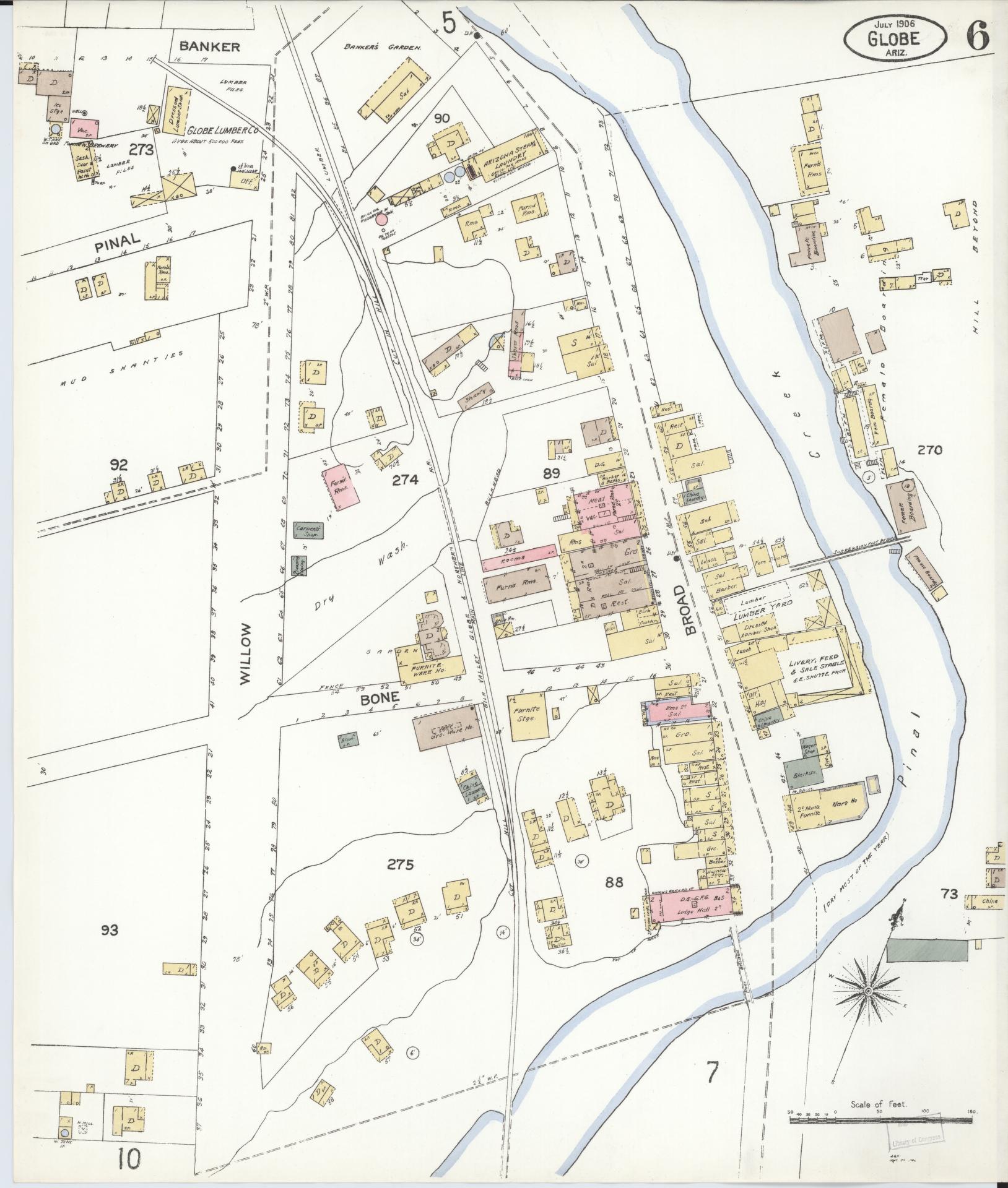 Sanborn Fire Insurance Map from Globe, Gila County, Arizona (1906), Sheet #0006 - Complete Map Set gallery image, historic Sanborn map, vintage wall art, Arizona Arizona