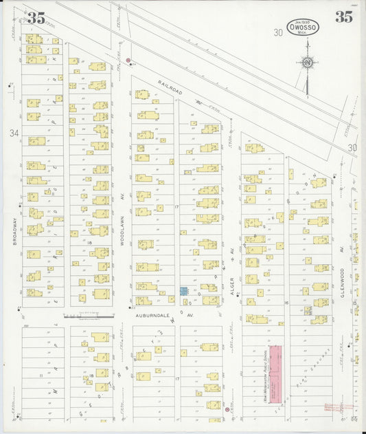 Sanborn Fire Insurance Map from Owosso, Shiawassee County, Michigan (1930), Sheet #0035 - Historic Sanborn Fire Insurance Map Print, vintage old map wall art, antique decor, genealogy gift, Michigan Michigan map
