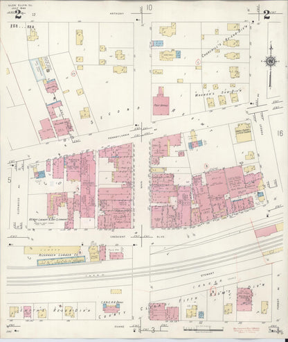 Sanborn Fire Insurance Map from Glen Ellyn, Du Page County, Illinois (1946), Sheet #0002 - Complete Map Set gallery image, historic Sanborn map, vintage wall art, Illinois Illinois