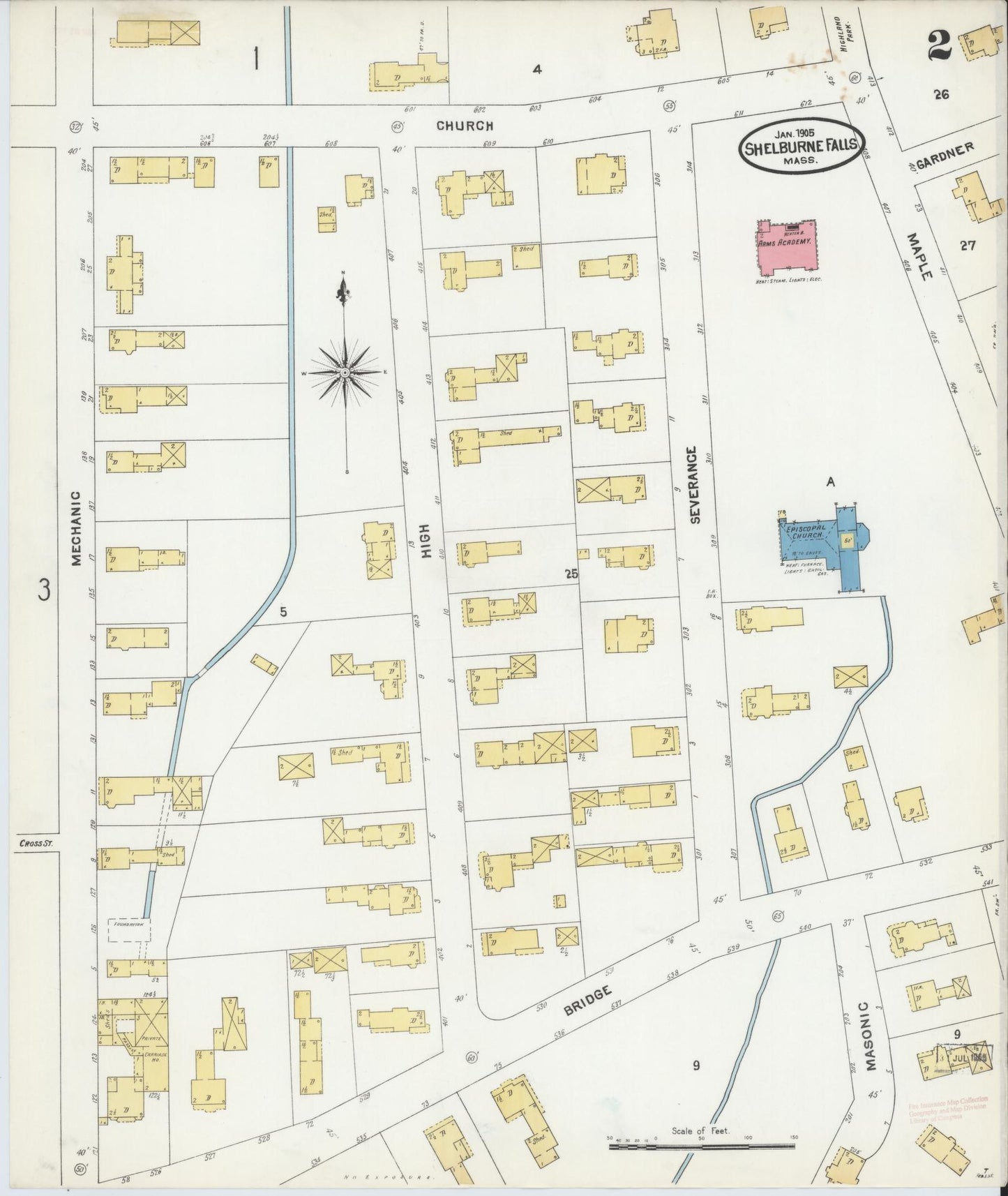 Sanborn Fire Insurance Map from Shelburne Falls, Franklin County, Massachusetts (1905), Sheet #0002 - Complete Map Set gallery image, historic Sanborn map, vintage wall art, Massachusetts Massachusetts