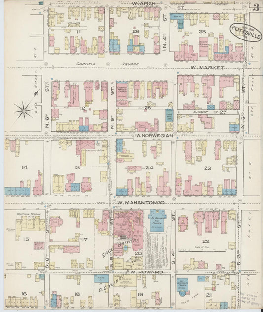 Sanborn Fire Insurance Map from Pottsville, Schuylkill County, Pennsylvania (1885), Sheet #0003 - Historic Sanborn Fire Insurance Map Print, vintage old map wall art, antique decor, genealogy gift, Pennsylvania Pennsylvania map