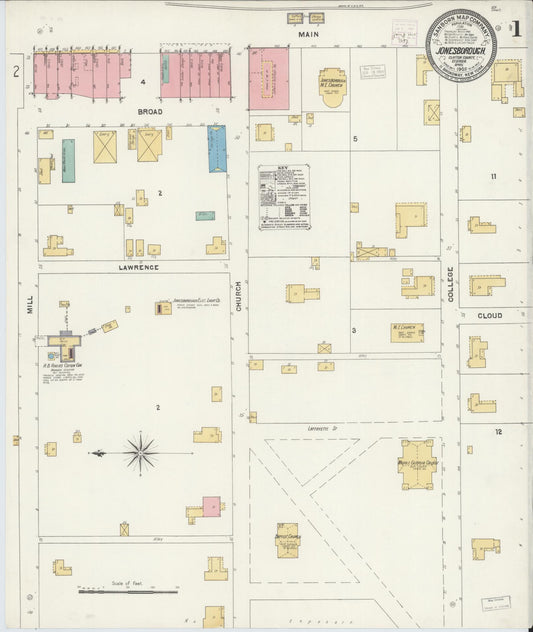 Sanborn Fire Insurance Map from Jonesboro, Clayton County, Georgia (1905), Sheet #0001 - Complete Map Set gallery image, historic Sanborn map, vintage wall art, Georgia Georgia