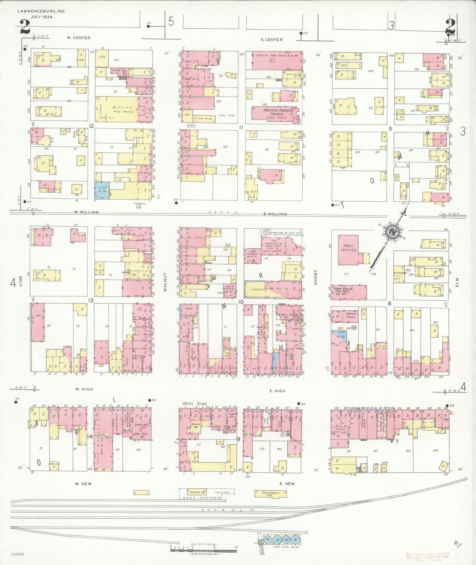 Sanborn Fire Insurance Map from Lawrenceburg, Dearborn County, Indiana (1939), Sheet #0002 - Complete Map Set gallery image, historic Sanborn map, vintage wall art, Indiana Indiana