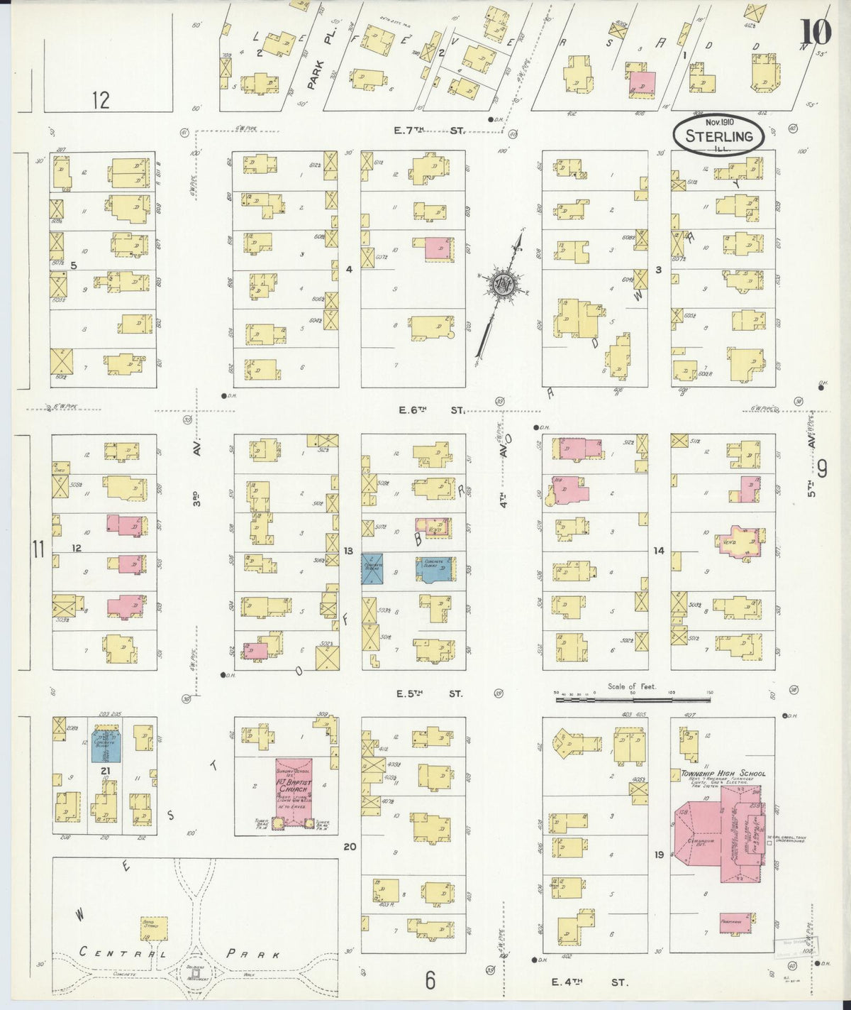 Sanborn Fire Insurance Map from Sterling, Whiteside County, Illinois (1910), Sheet #0010 - Historic Sanborn Fire Insurance Map Print, vintage old map wall art, antique decor, genealogy gift, Illinois Illinois map