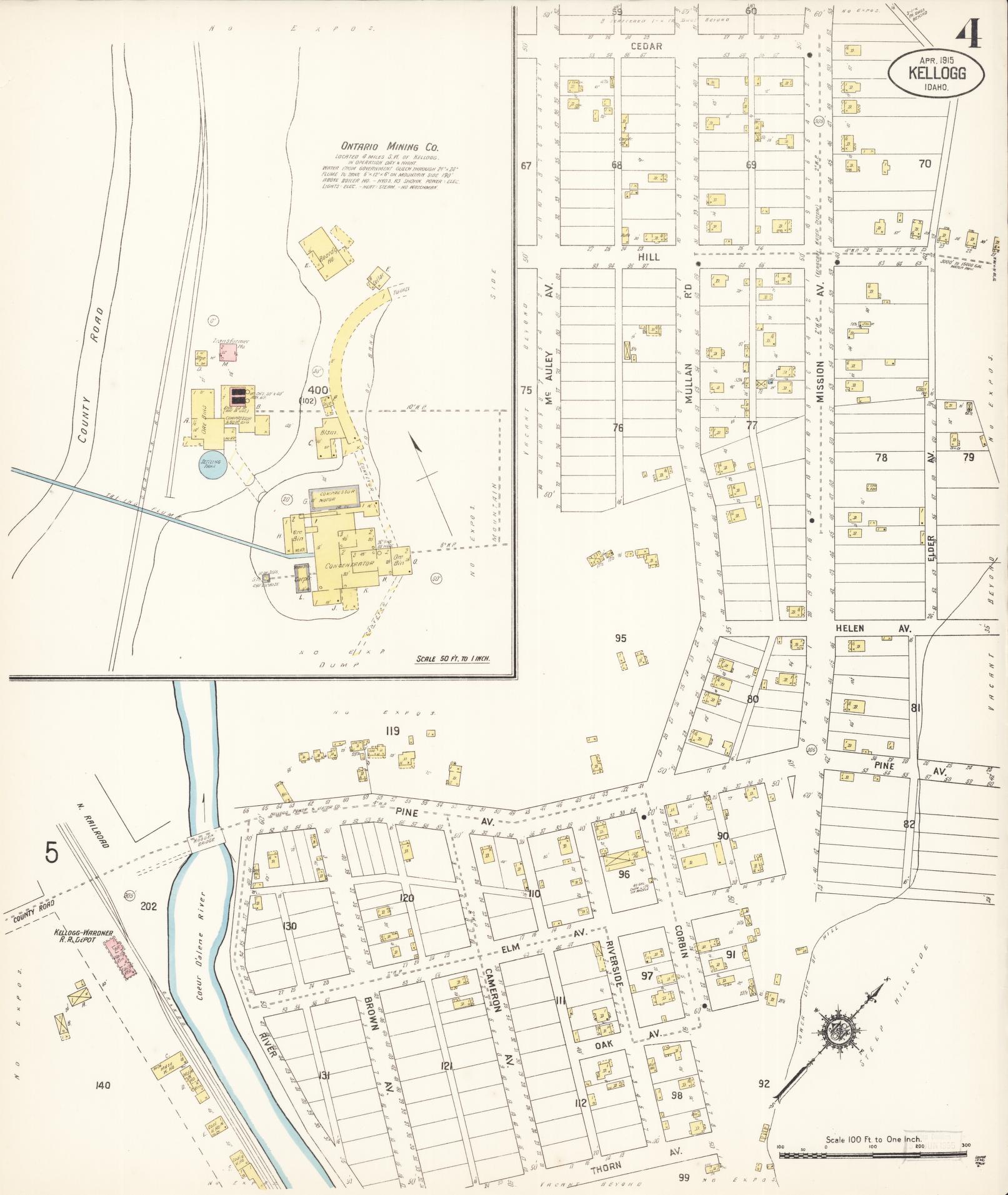 Sanborn Fire Insurance Map from Kellogg, Shoshone County, Idaho (1915), Sheet #0004 - Complete Map Set gallery image, historic Sanborn map, vintage wall art, Idaho Idaho