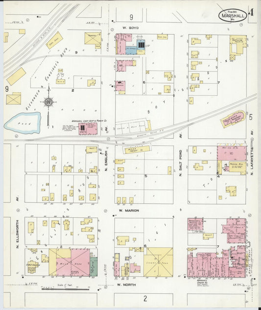 Sanborn Fire Insurance Map from Marshall, Saline County, Missouri (1910), Sheet #0004 - Historic Sanborn Fire Insurance Map Print, vintage old map wall art, antique decor, genealogy gift, Missouri Missouri map
