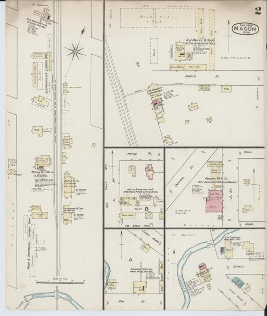 Sanborn Fire Insurance Map from Mason, Ingham County, Michigan (1889), Sheet #0002 - Historic Sanborn Fire Insurance Map Print, vintage old map wall art, antique decor, genealogy gift, Michigan Michigan map