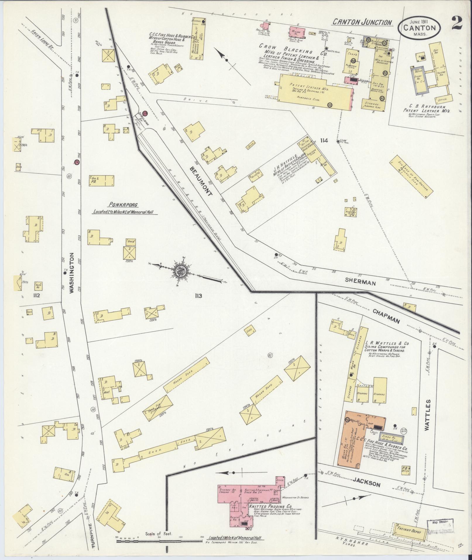 Sanborn Fire Insurance Map from Canton, Norfolk County, Massachusetts (1911), Sheet #0002 - Complete Map Set gallery image, historic Sanborn map, vintage wall art, Massachusetts Massachusetts