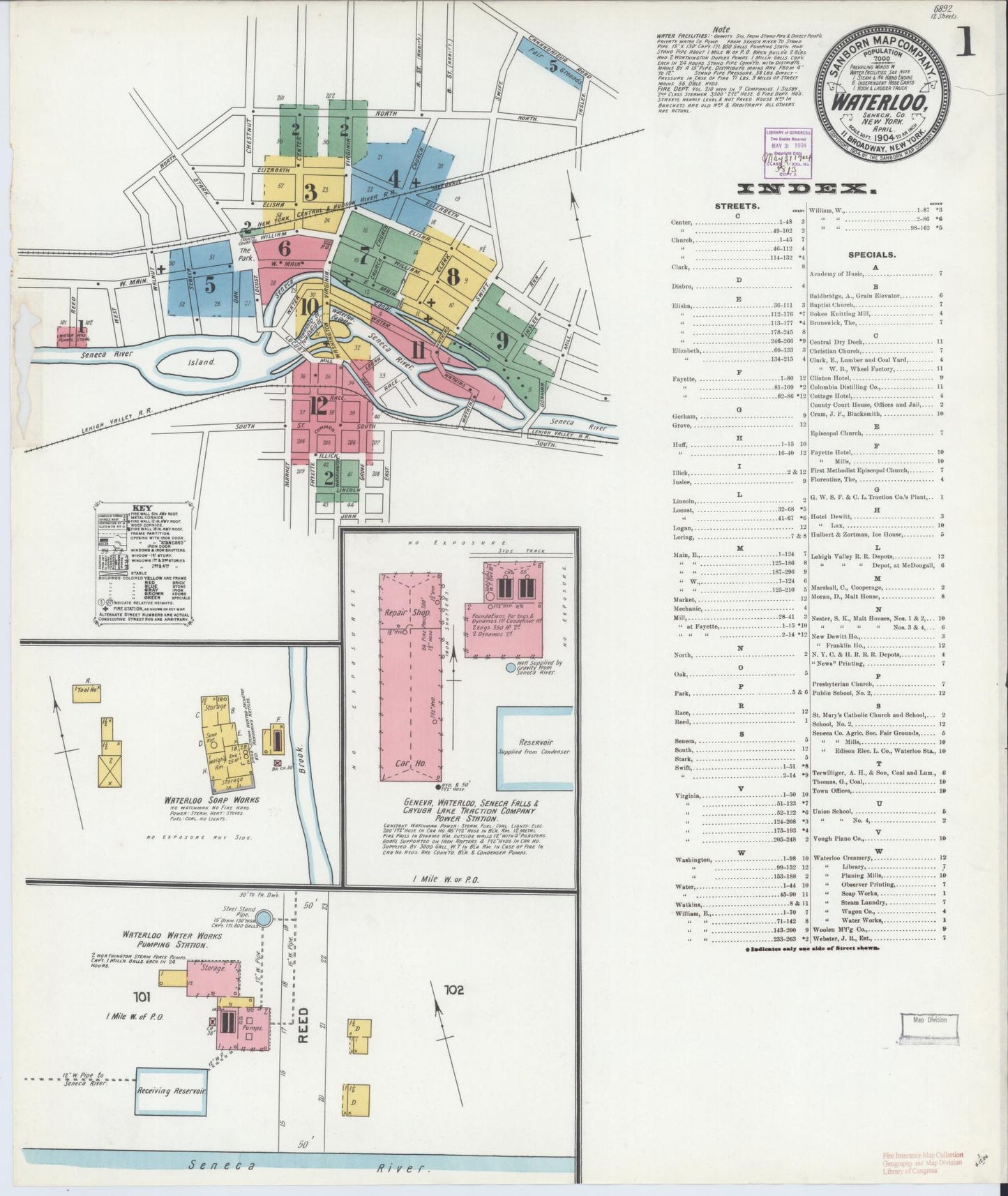 Sanborn Fire Insurance Map from Waterloo, Seneca County, New York (1904), Sheet #0001 - Complete Map Set gallery image, historic Sanborn map, vintage wall art, New York New York