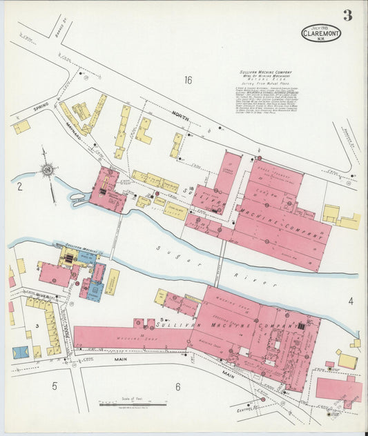 Sanborn Fire Insurance Map from Claremont, Sullivan County, New Hampshire (1918), Sheet #0003 - Historic Sanborn Fire Insurance Map Print, vintage old map wall art, antique decor, genealogy gift, New Hampshire New Hampshire map
