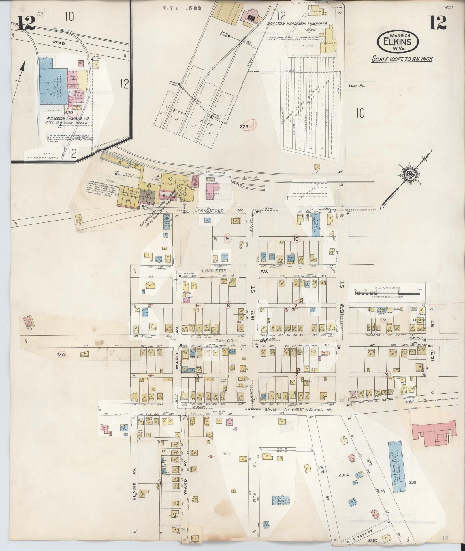 Sanborn Fire Insurance Map from Elkins, Randolph County, West Virginia (1950), Sheet #0012 - Historic Sanborn Fire Insurance Map Print, vintage old map wall art, antique decor, genealogy gift, West Virginia West Virginia map