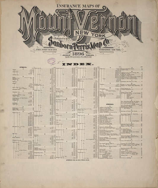 Sanborn Fire Insurance Map from Mount Vernon, Westchester County, New York (1896), Sheet #0001 - Historic Sanborn Fire Insurance Map Print, vintage old map wall art, antique decor, genealogy gift, New York New York map