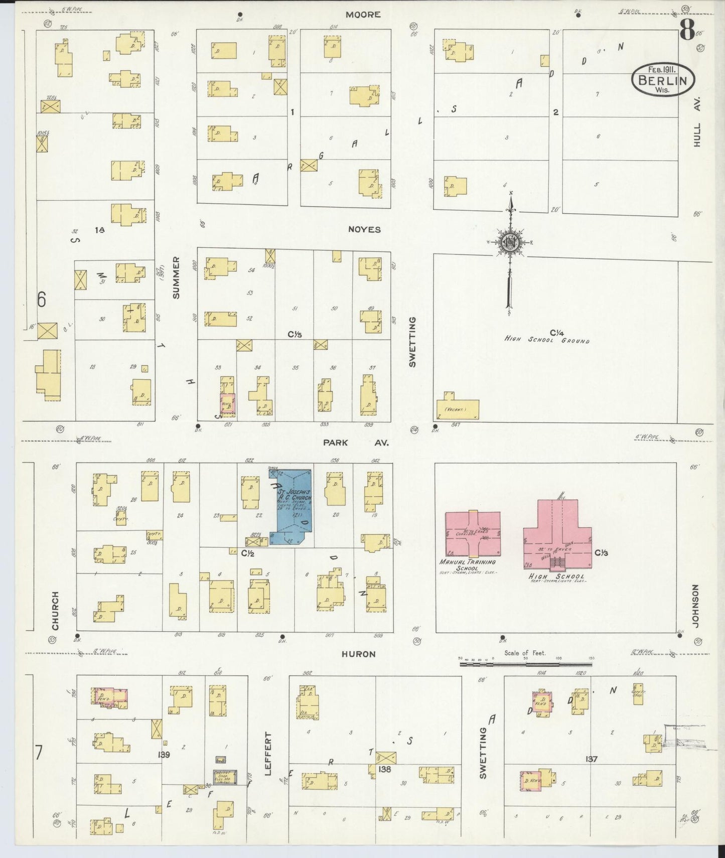 Sanborn Fire Insurance Map from Berlin, Green Lake County, Wisconsin (1911), Sheet #0008 - Complete Map Set gallery image, historic Sanborn map, vintage wall art, Wisconsin Wisconsin