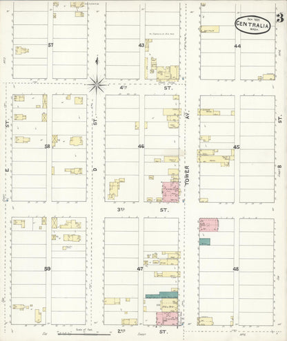 Sanborn Fire Insurance Map from Centralia, Lewis County, Washington (1891), Sheet #0003 - Complete Map Set gallery image, historic Sanborn map, vintage wall art, Washington Washington