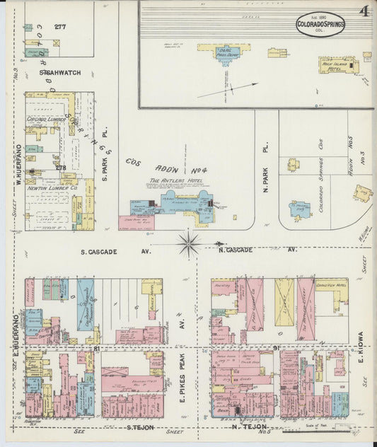 Sanborn Fire Insurance Map from Colorado Springs, El Paso County, Colorado (1890), Sheet #0004 - Historic Sanborn Fire Insurance Map Print, vintage old map wall art, antique decor, genealogy gift, Colorado Colorado map