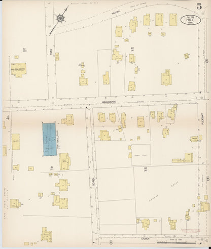 Sanborn Fire Insurance Map from Hilo, Hawaii County, Hawaii (1914), Sheet #0005 - Historic Sanborn Fire Insurance Map Print, vintage old map wall art
