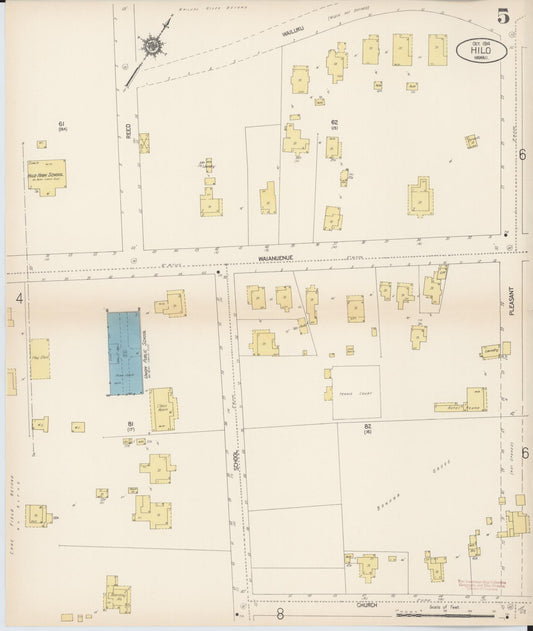 Sanborn Fire Insurance Map from Hilo, Hawaii County, Hawaii (1914), Sheet #0005 - Historic Sanborn Fire Insurance Map Print, vintage old map wall art