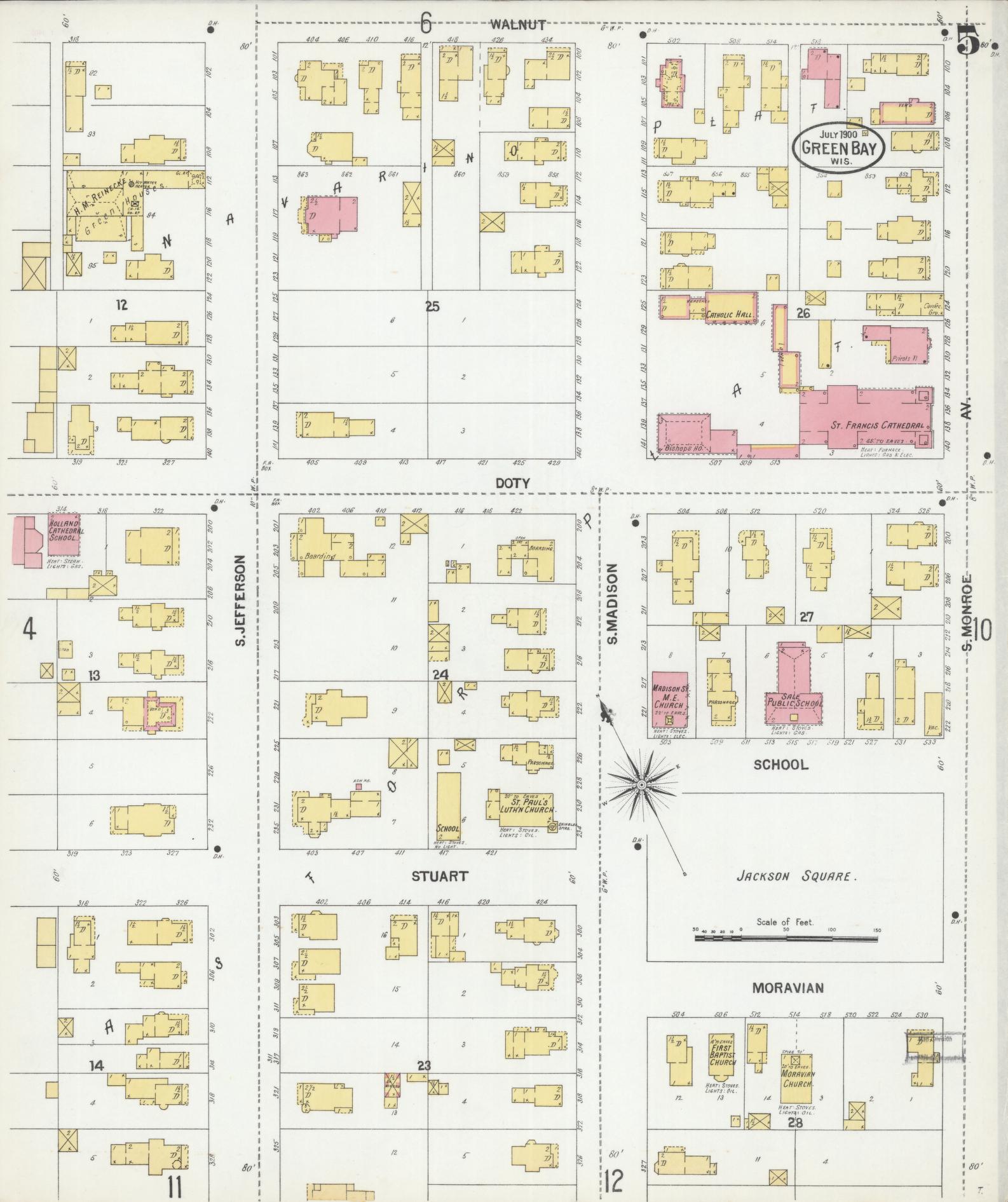 Sanborn Fire Insurance Map from Green Bay, Brown County, Wisconsin (1900), Sheet #0005 - Complete Map Set gallery image, historic Sanborn map, vintage wall art, Wisconsin Wisconsin