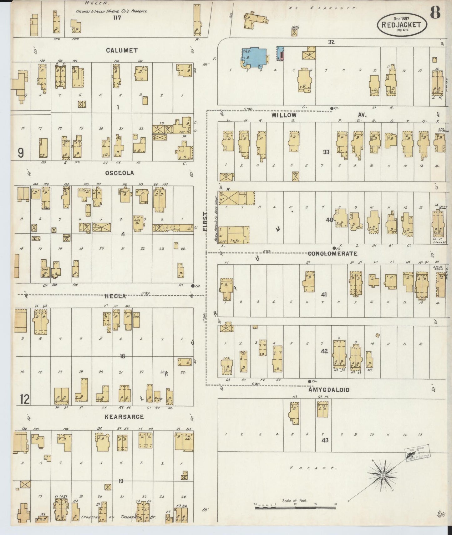 Sanborn Fire Insurance Map from Red Jacket, Houghton County, Michigan (1897), Sheet #0008 - Complete Map Set gallery image, historic Sanborn map, vintage wall art, Michigan Michigan
