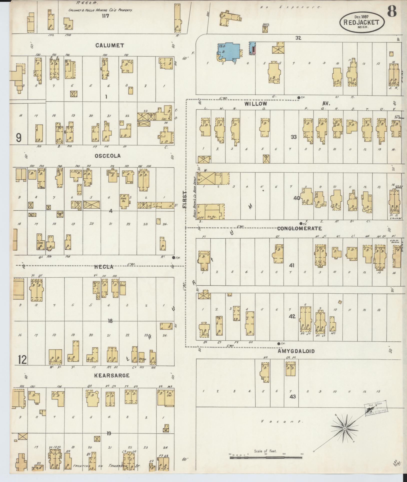 Sanborn Fire Insurance Map from Red Jacket, Houghton County, Michigan (1897), Sheet #0008 - Complete Map Set gallery image, historic Sanborn map, vintage wall art, Michigan Michigan