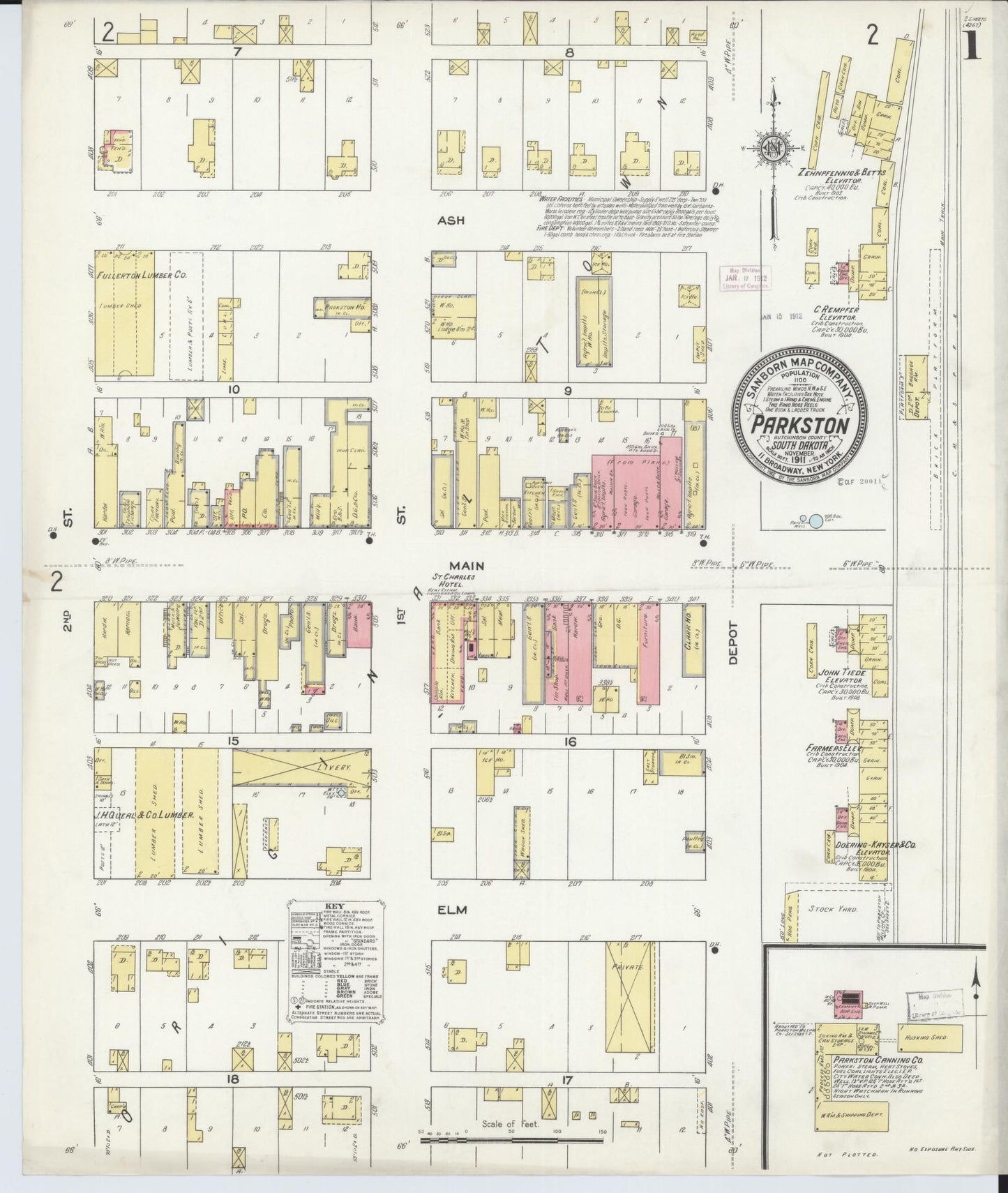 Sanborn Fire Insurance Map from Parkston, Hutchinson County, South Dakota (1911), Sheet #0001 - Complete Map Set gallery image, historic Sanborn map, vintage wall art, South Dakota South Dakota