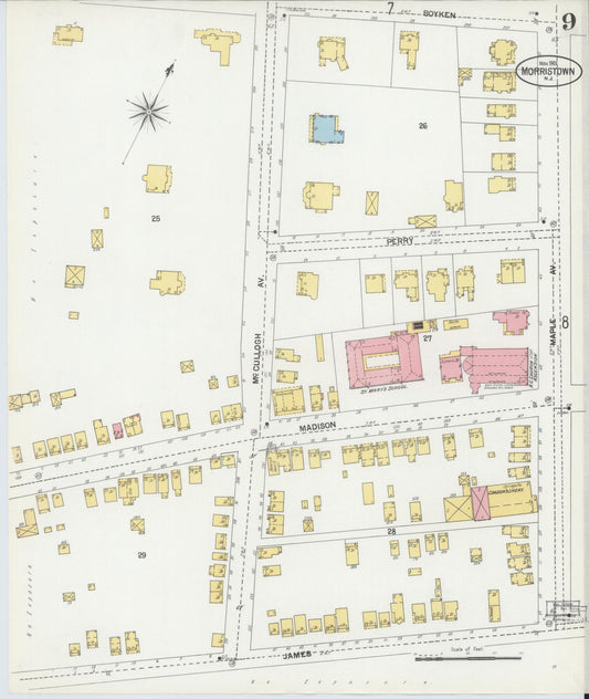 Sanborn Fire Insurance Map from Morristown, Morris County, New Jersey (1901), Sheet #0009 - Historic Sanborn Fire Insurance Map Print, vintage old map wall art, antique decor, genealogy gift, New Jersey New Jersey map