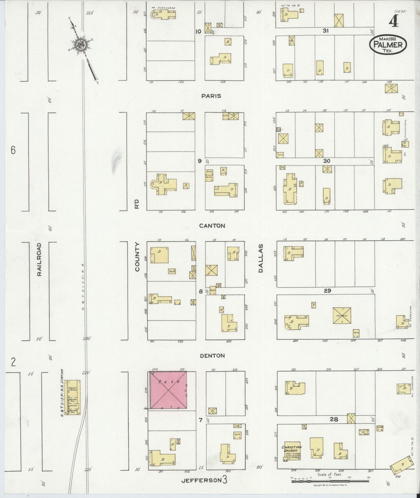 Sanborn Fire Insurance Map from Palmer, Ellis County, Texas (1921), Sheet #0004 - Historic Sanborn Fire Insurance Map Print, vintage old map wall art, antique decor, genealogy gift, Texas Texas map