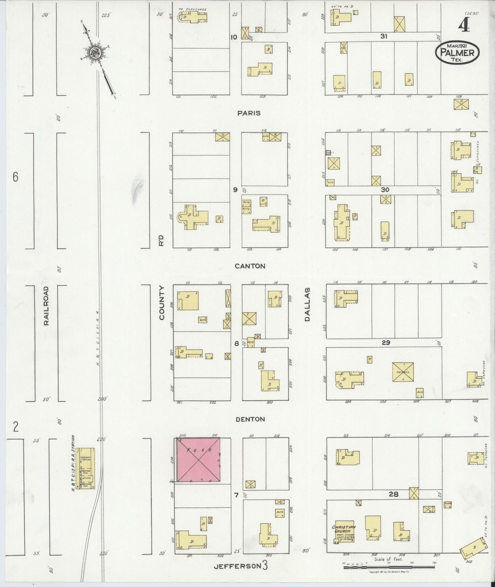 Sanborn Fire Insurance Map from Palmer, Ellis County, Texas (1921), Sheet #0004 - Historic Sanborn Fire Insurance Map Print, vintage old map wall art, antique decor, genealogy gift, Texas Texas map